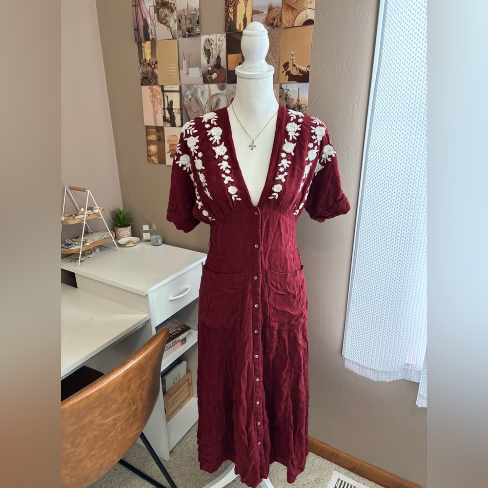 Free People Love To Love You embroidered midi dress small